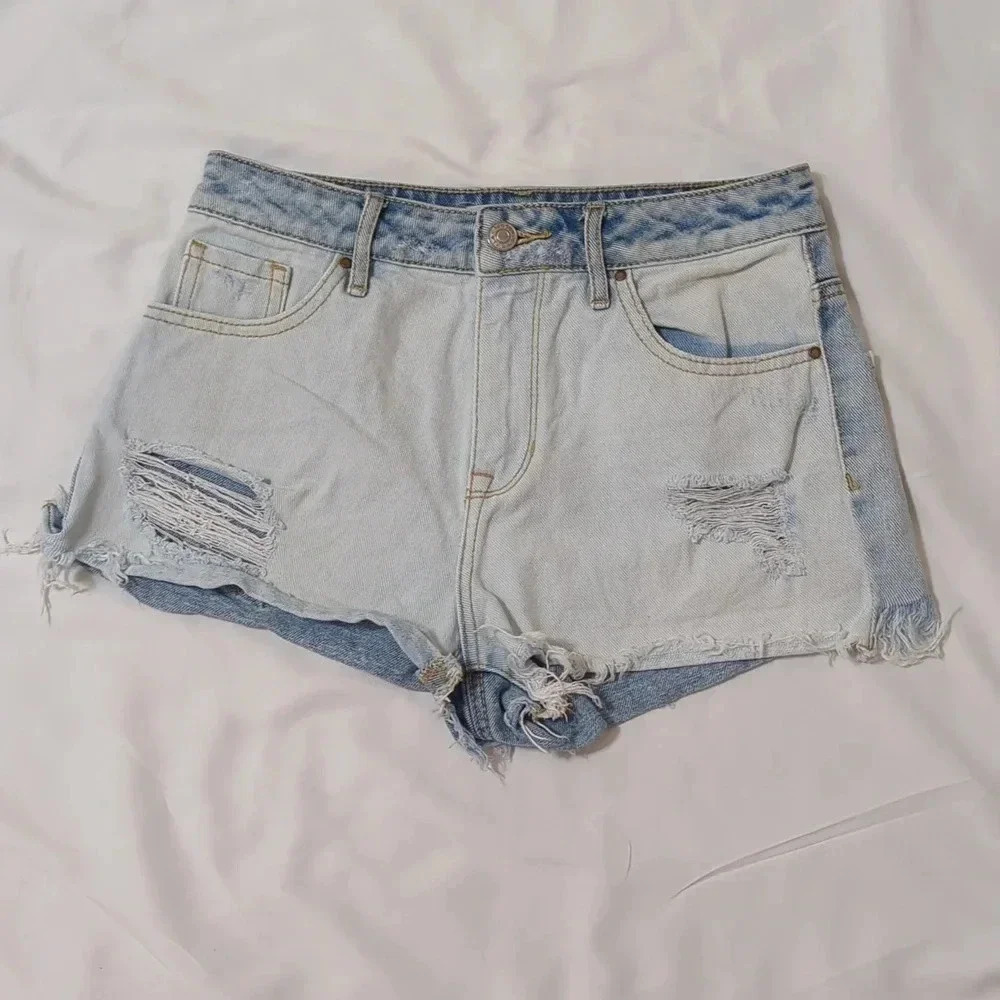 PacSun Two-Tone High Rise Denim Short, Color Blue Size 25